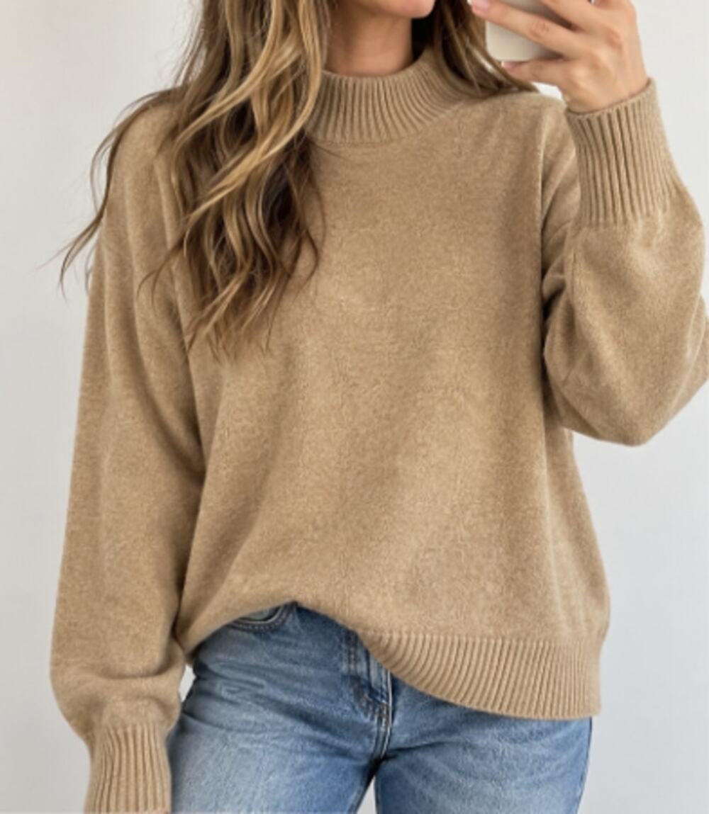 Free People 100% Cashmere Sweater XL Tan Beige Ribbed Knit
